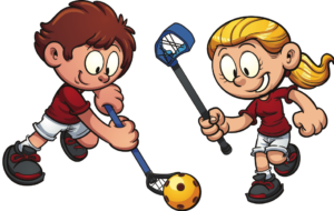 Kinder spielen Unihockey
